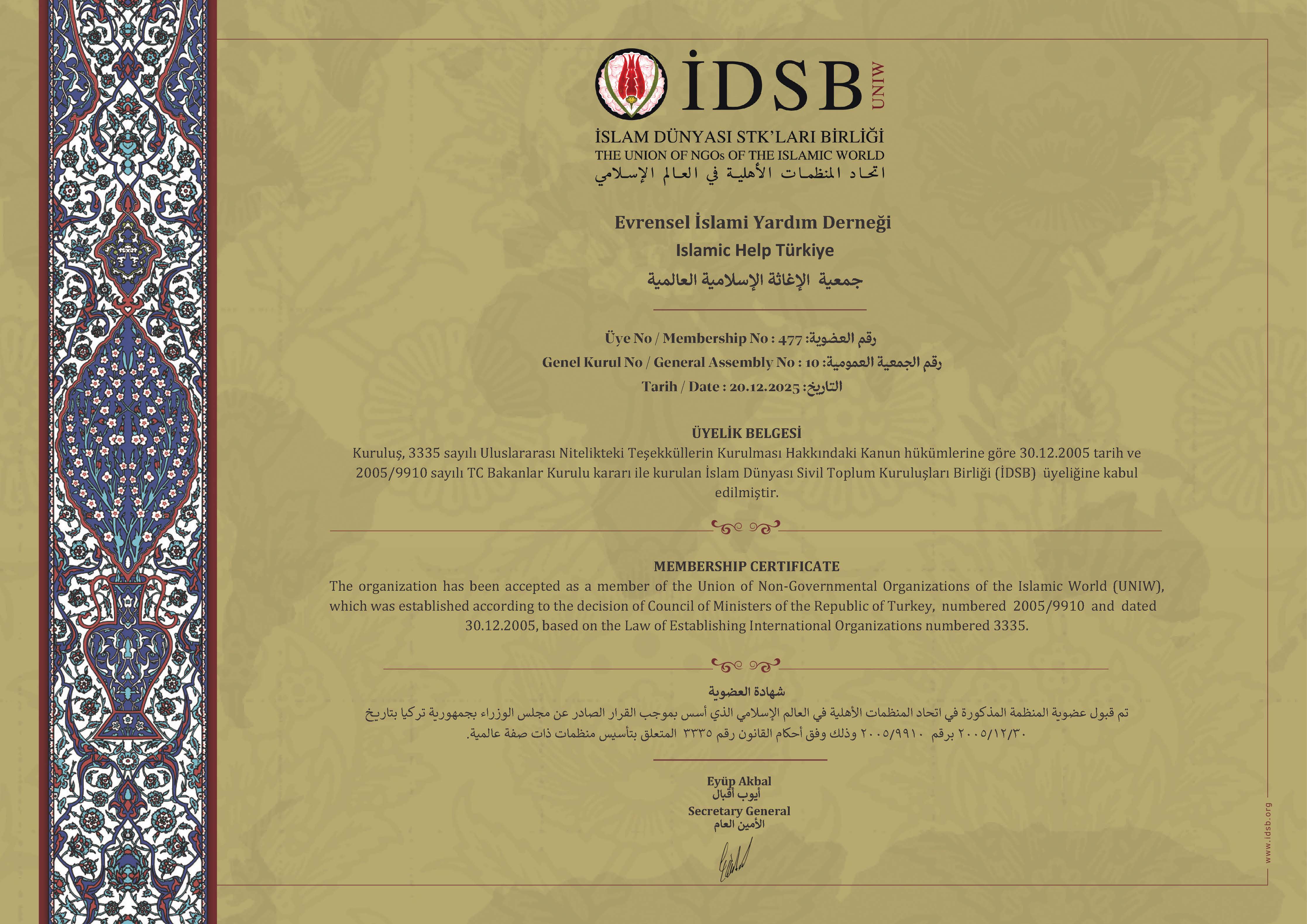 İDSB Üyelik Sertifikası